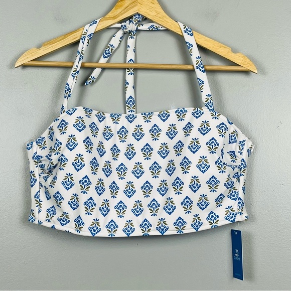 NWT Cupshe 2 piece halter high rise blue print bikini set, large. - Picture 2 of 13